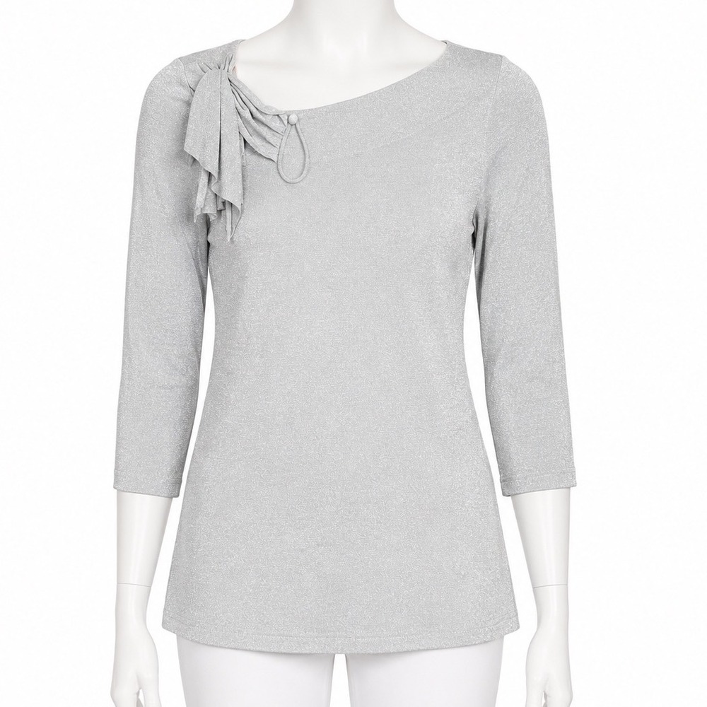 Anthropologie Deletta Shirt Womens Large Green Silver Shimmer Bow Party Bohemian